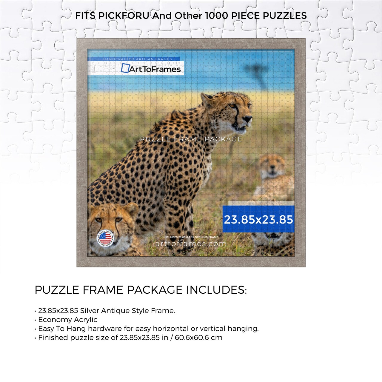ArtToFrames 23.85x23.85 INCH / 60.6x60.6 CM Puzzle Frame for 1000 piece Puzzles.This 1.25 Inch Custom MDF Frame for Puzzles Comes with Economy Acrylic, Available in Multiple Colors